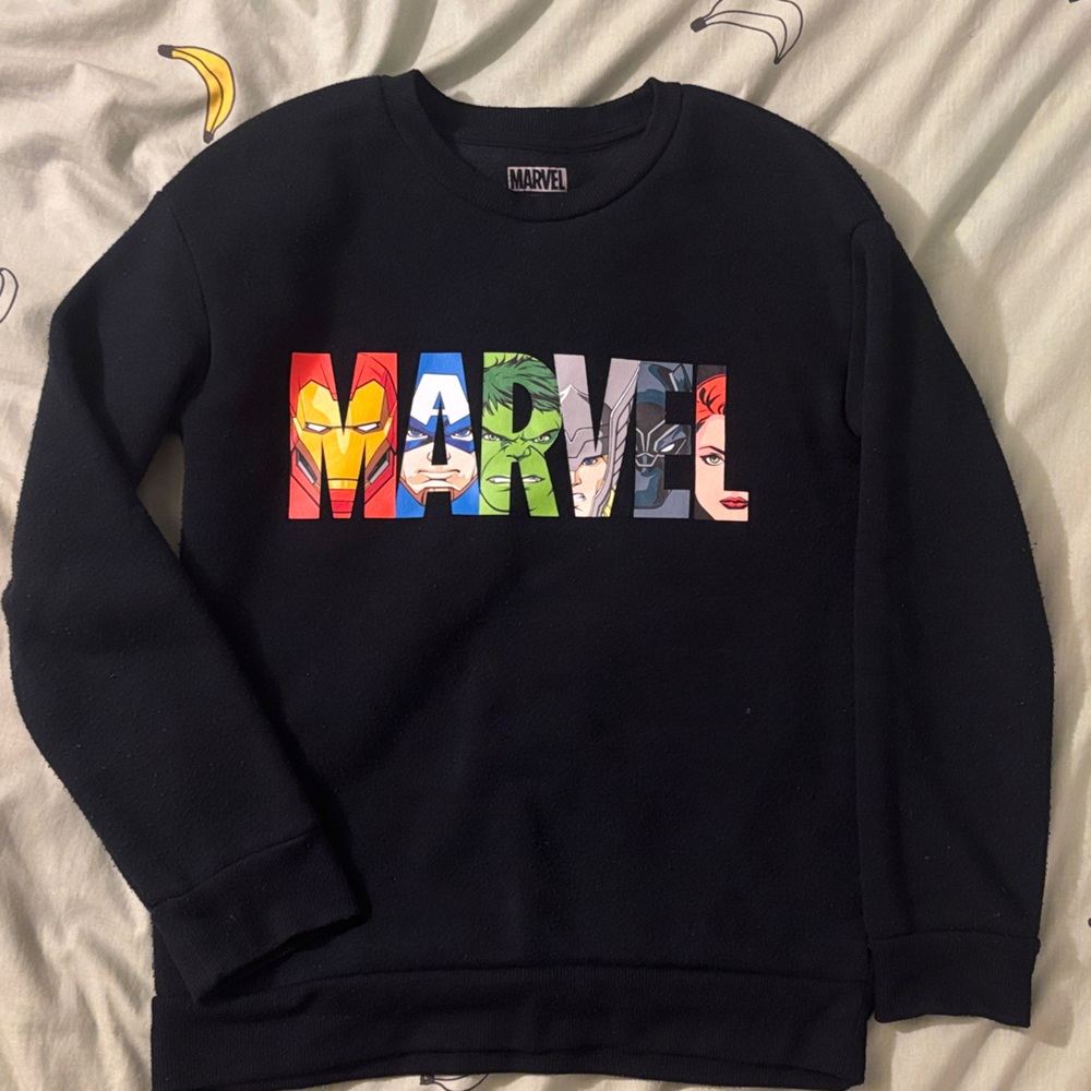 Marvel Black Multicolor Graphic Men's Crewneck Sweater
